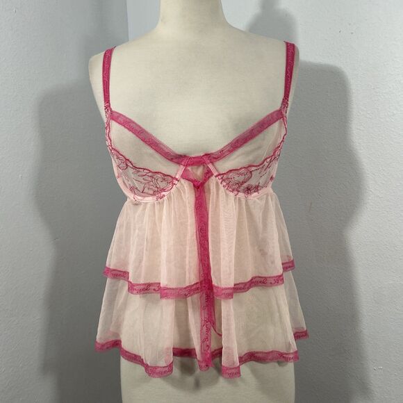 Victorias Secret Cami Tank Top Womens 36C Pink‎ Tiered Babydoll - Picture 1 of 7